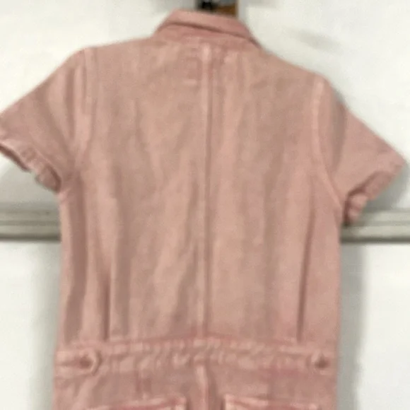 Spool 72 distressed pink denim jean jumpsuit overalls size small Petite - Picture 7 of 12